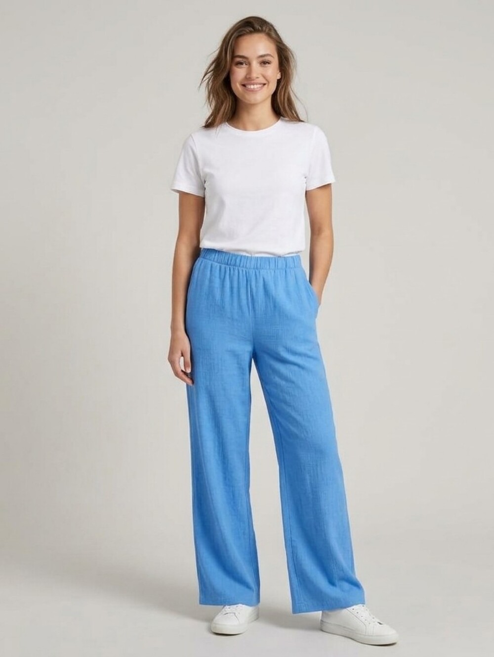 NWT b.young Byrosa Women's Casual Gauzy  Stretch Blue Pants XS Petite